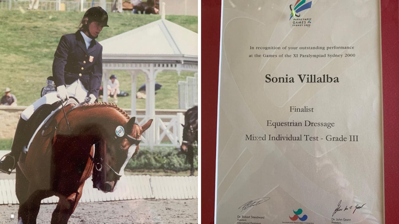 Sonia Villalba en Sídney 2000 en hípica y su diploma paralímpico