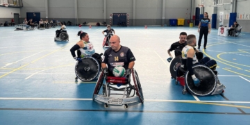 Partido entre Dragones de Sevilla y Spartans Granollers rugby silla de ruedas