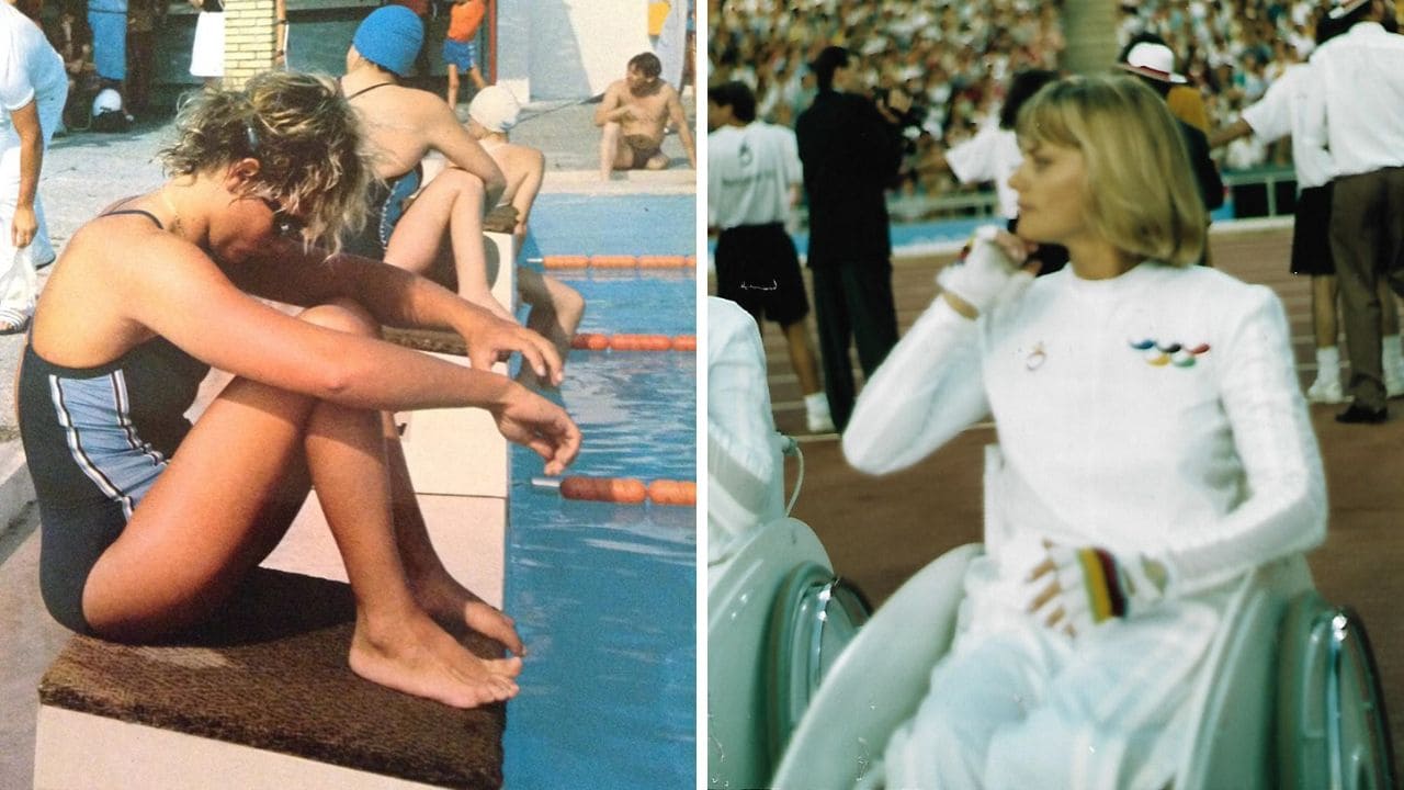 Anna María Peiró en la piscina y en los Juegos Paralímpicos de Barcelona 1992