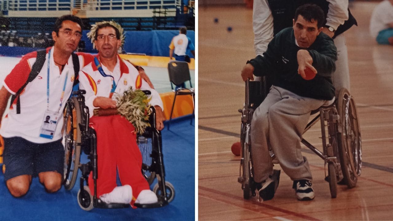 Antonio Cid en Atenas 2004 y durante un partido de boccia