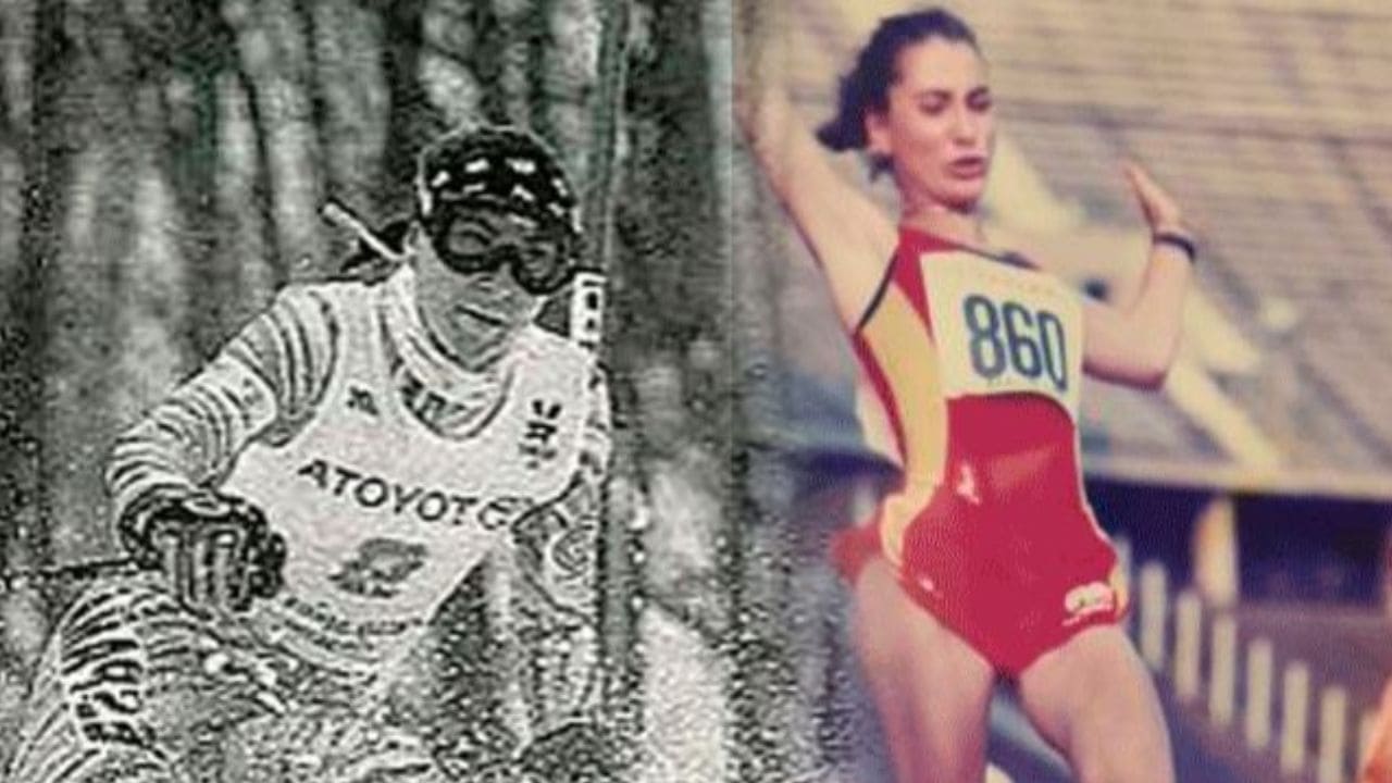 Magda Amo en esquí alpino paralímpico y en atletismo en los años noventa