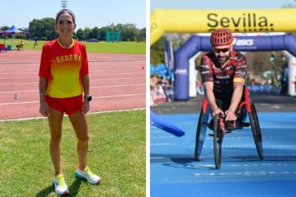 Susana Guisado, en discapacidad visual, y Rafa Botello, en silla ruedas, ganan la maratón de Sevilla