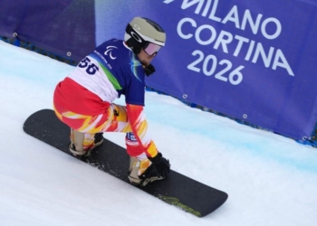 Emilio Redondo durante la prueba de banked slalom en los Juegos Paralímpicos de Invierno