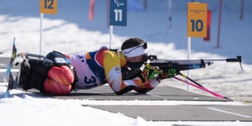 Higinio Rivero en la prueba de biatlón en su debut en los Juegos Paralímpicos de Invierno